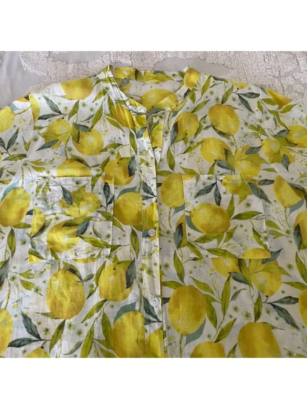 Cotton Voile Lemon Shirt Dress in Limoncello Made In Italy Large Or OS Vacation - Picture 5 of 12
